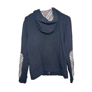 Burberry Full Zip Jacket Women's Large Black Hoodie Long Sleeves Cotton